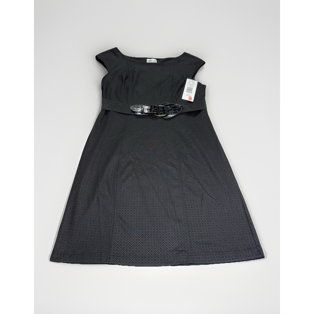 NEW Robbie Bee Size 16‎ Knit Ponte Dress Sleeveless Black Stretch Belt Lined $60